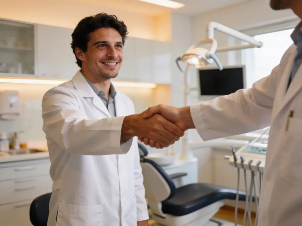 Parceria entre dentista e protésico